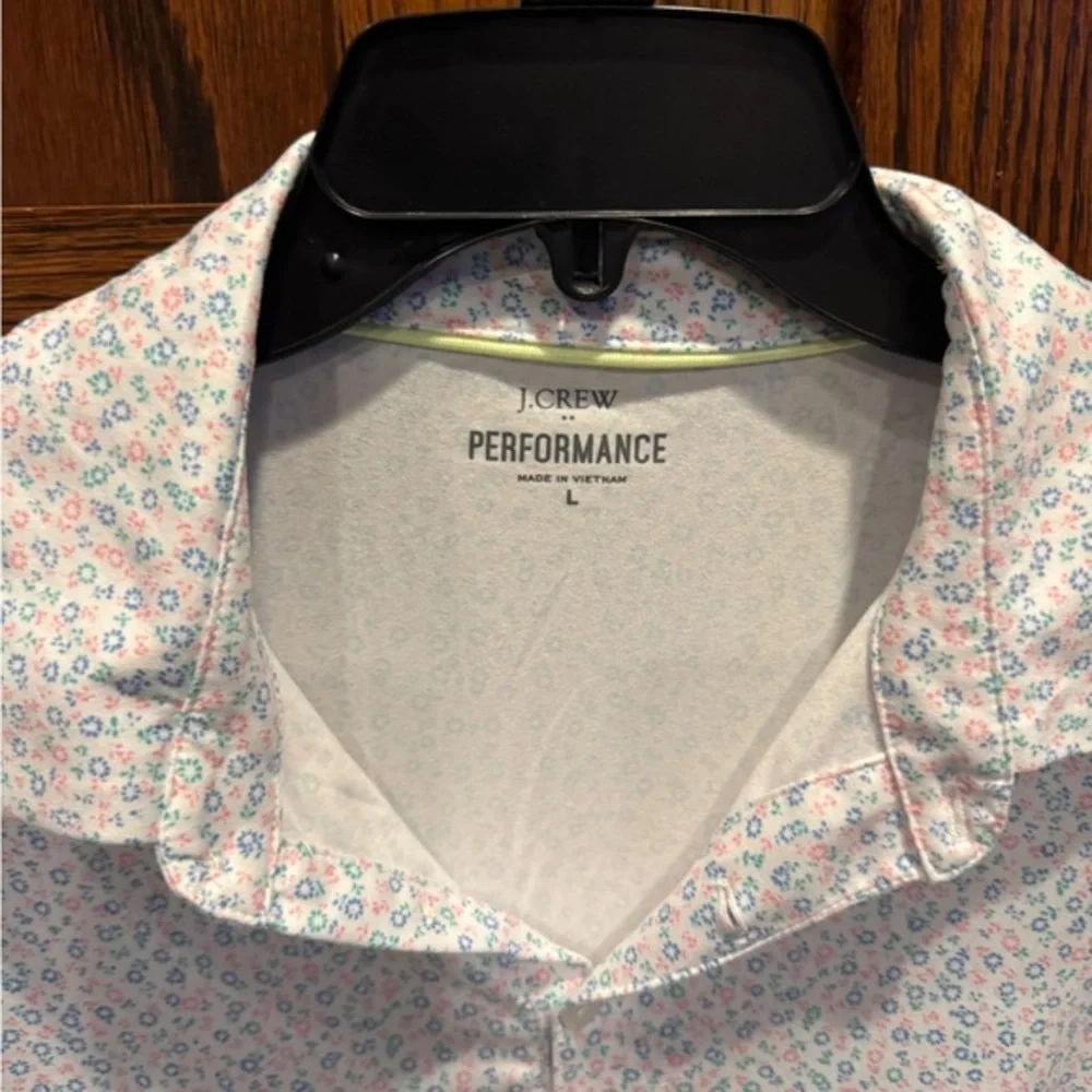J. Crew White and Blue Patterned Polo Shirt